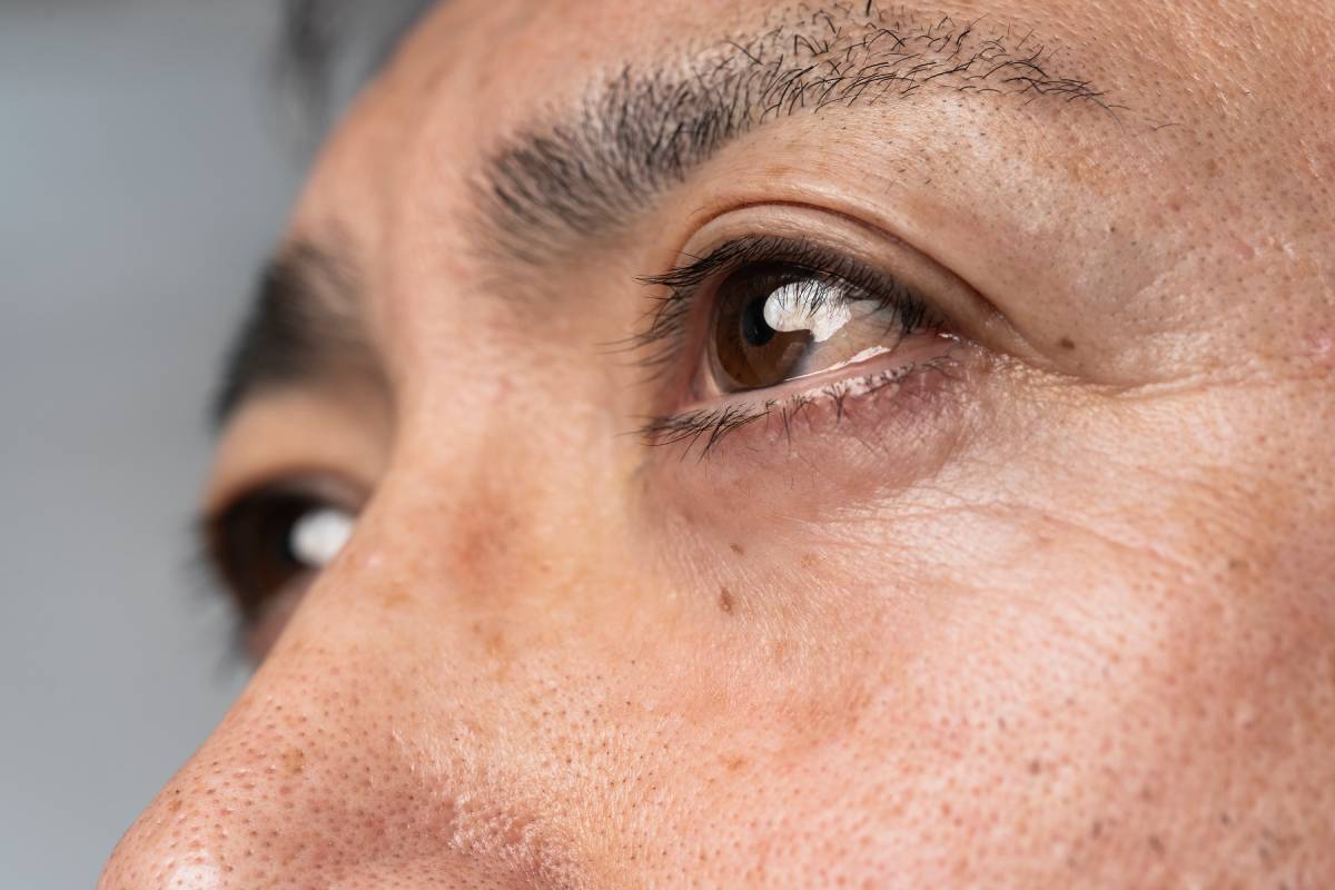 Close up of Asian man's eyes.